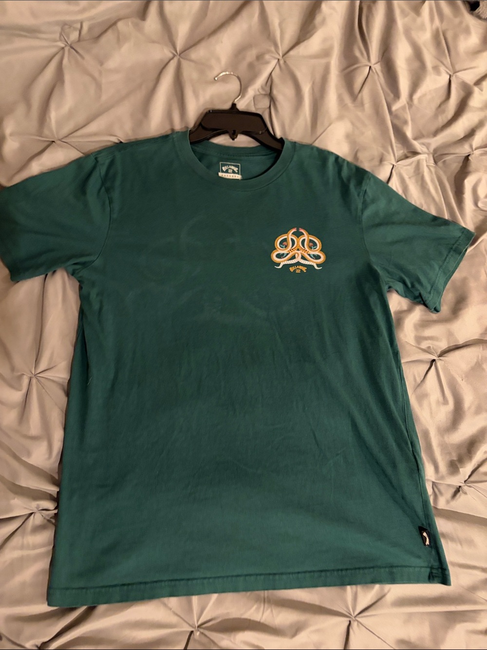 Billabong Teal Green Short Sleeve Tee with Snake Chest Logo
